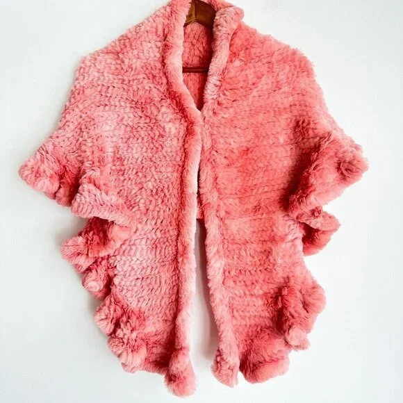 Pink Rabbit Fur Woven Triangular Shawl Scarf Wrap - Picture 4 of 8